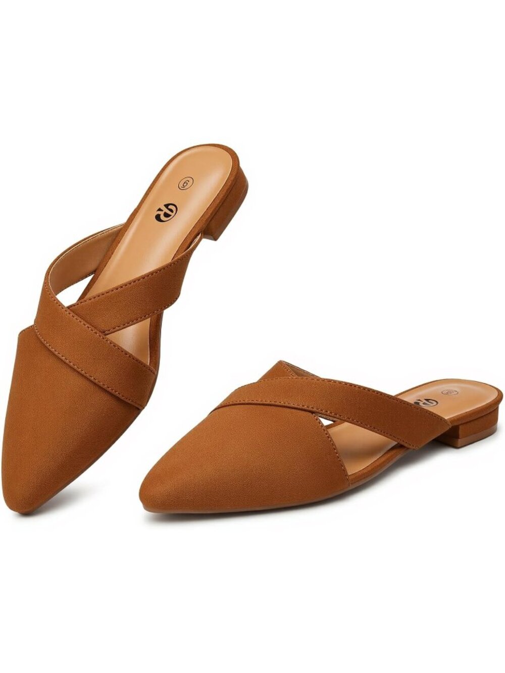 Women's Brown Closed Pointed Toe Pull On Backless Soft Suede Mules Flats